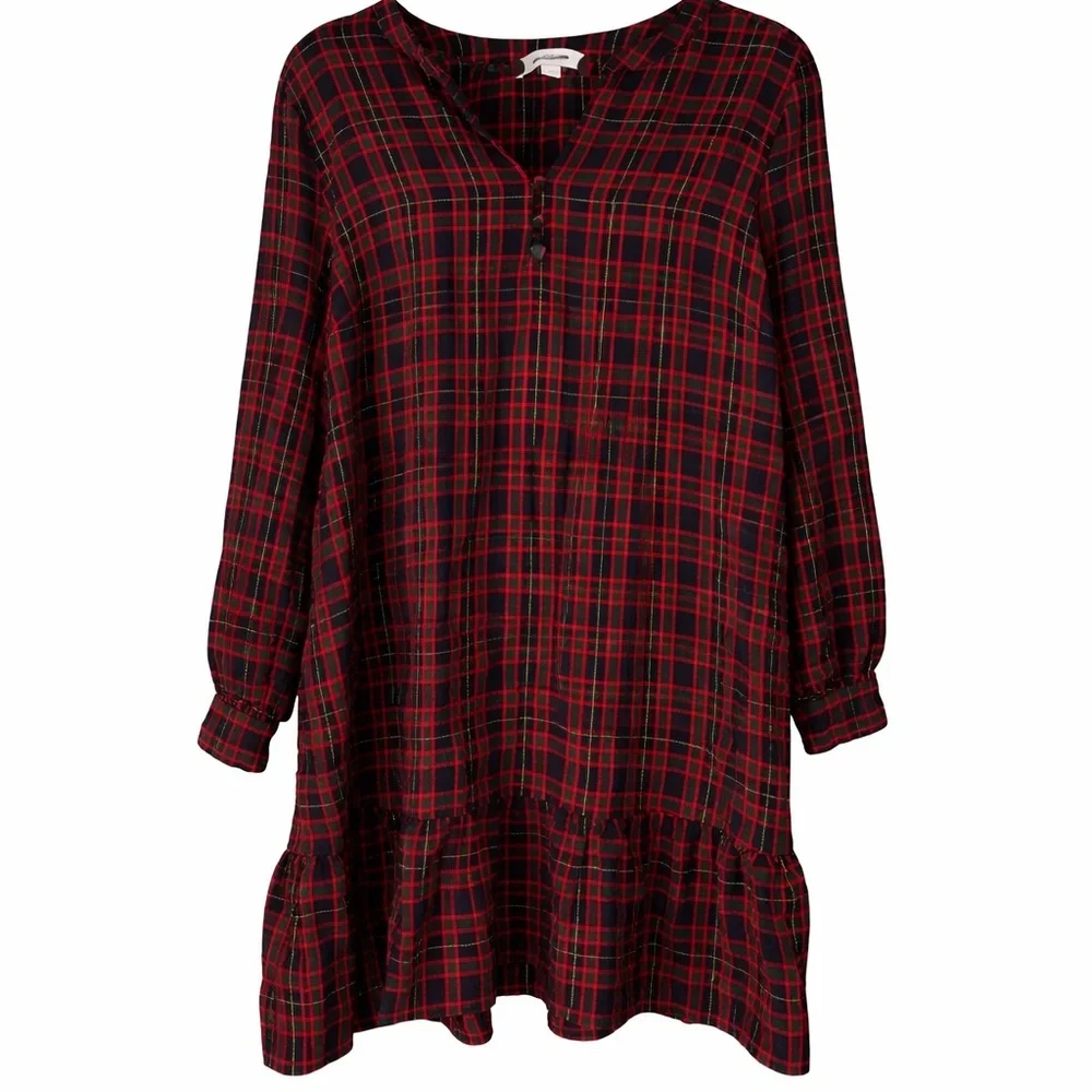 Loft Long Sleeve Holiday Plaid Shirt Dress
