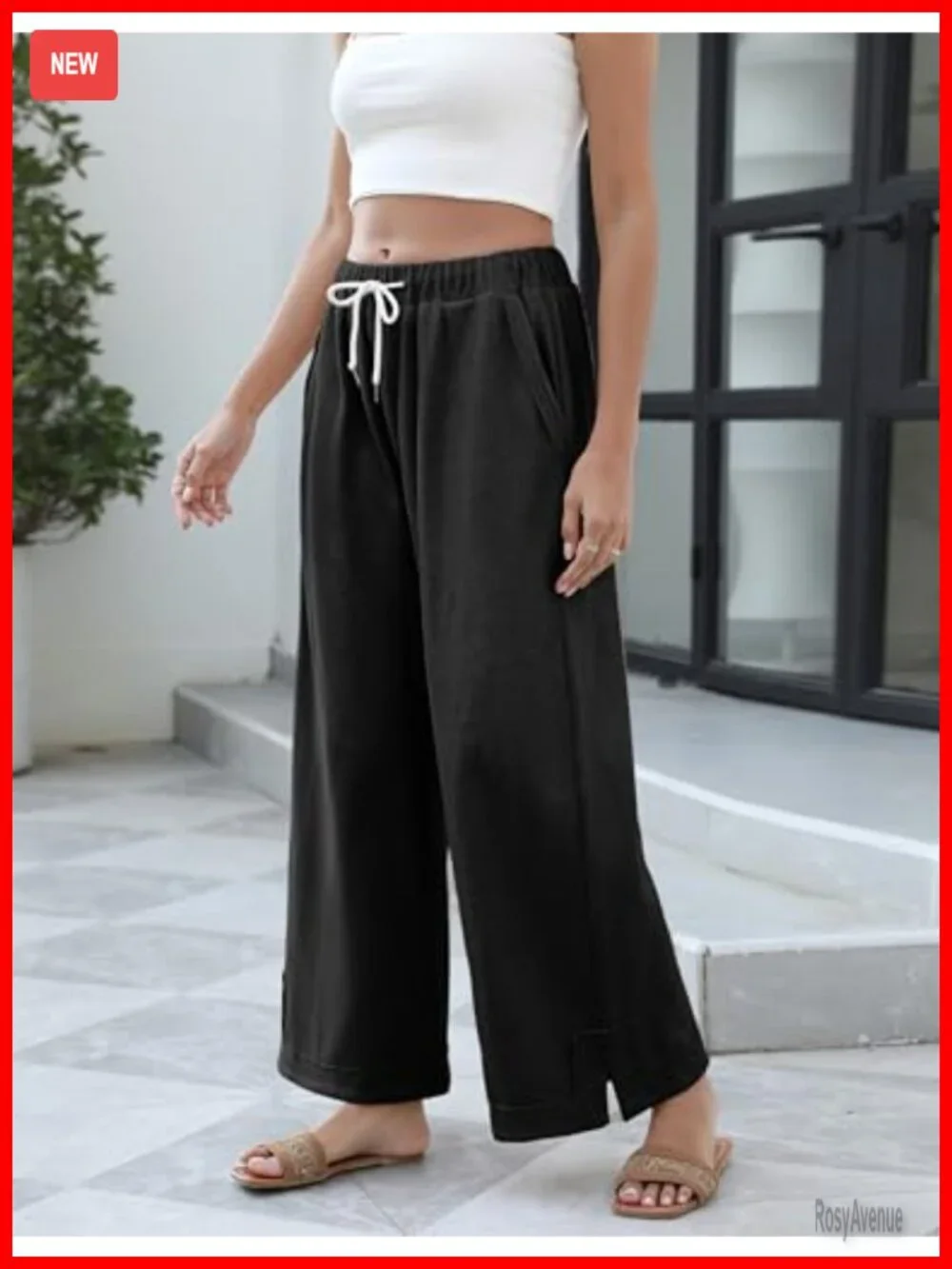 Baggy Wide Leg Casual Cotton Palazzo Pants with Pockets