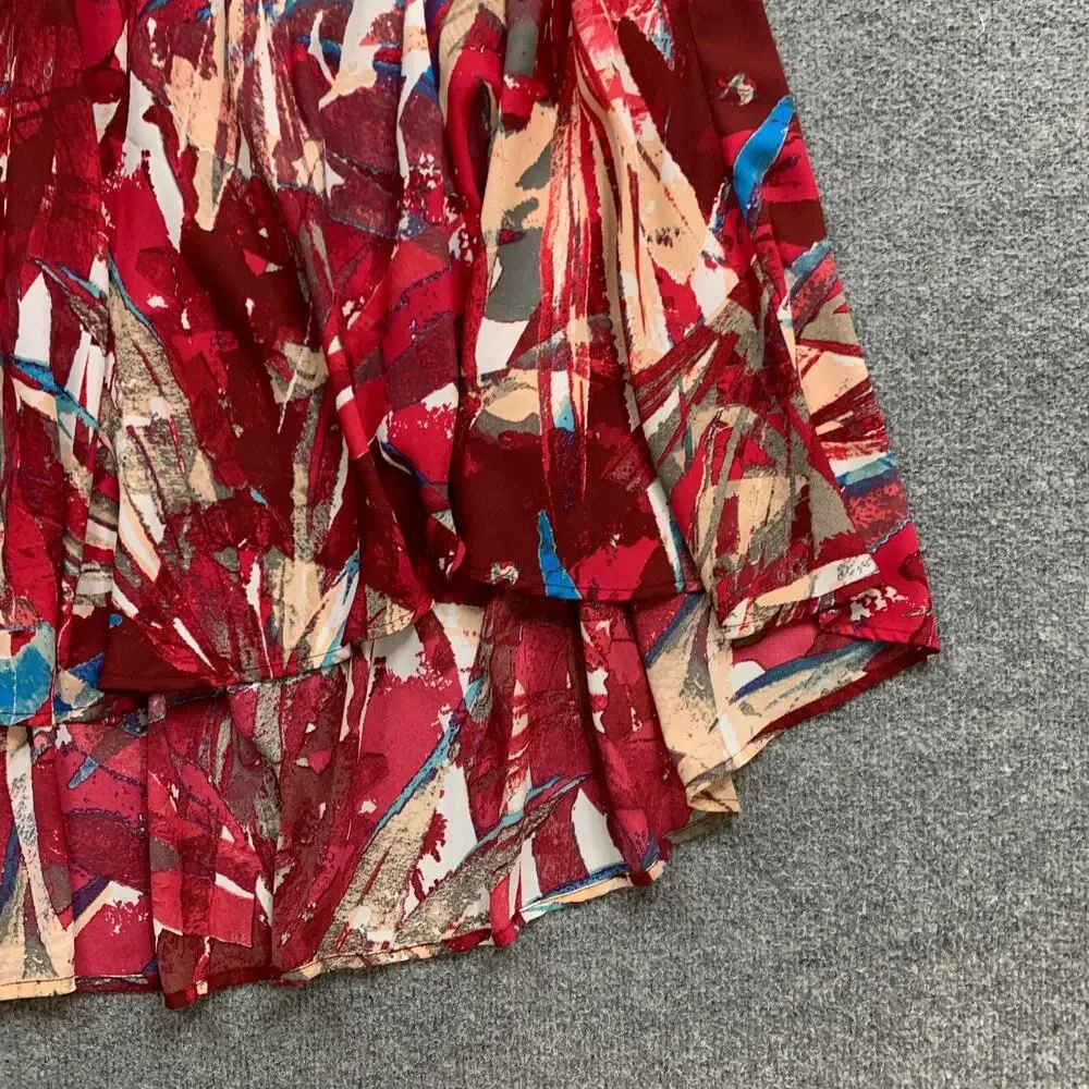 Bob Mackie Skirt Womens L Large Abstract Red Wearable Art Pull On High Low Midi
