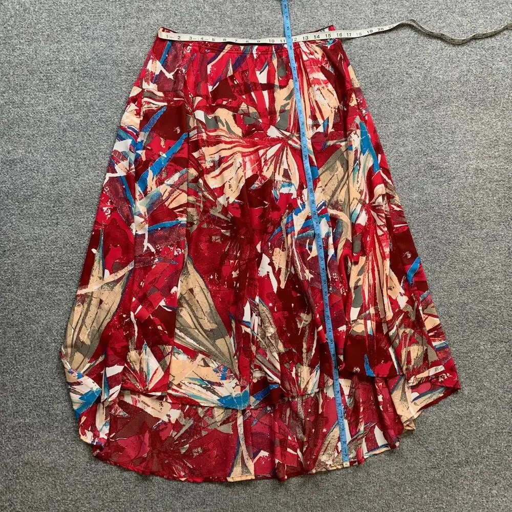 Bob Mackie Skirt Womens L Large Abstract Red Wearable Art Pull On High Low Midi
