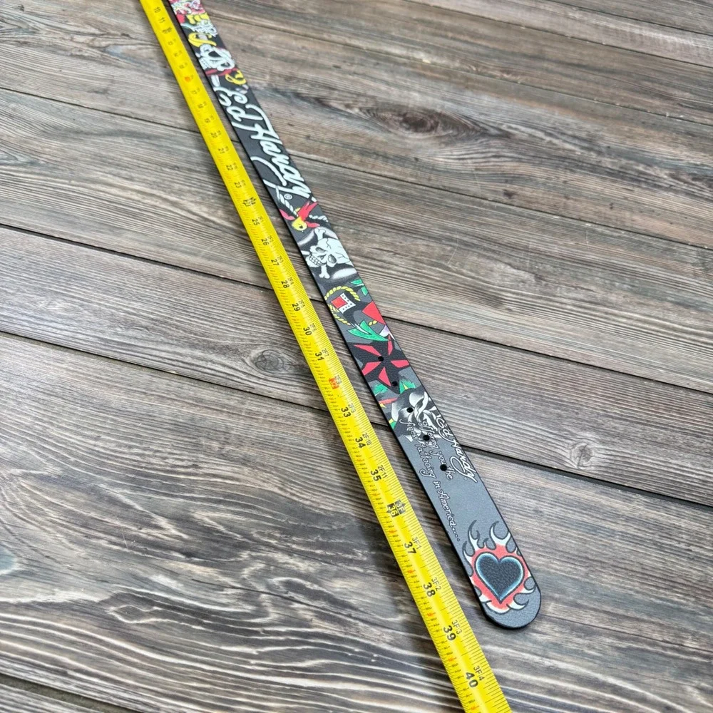 Ed Hardy Mens Size 34 Reversible Belt Black Grey Tattoo Graphic Skull New