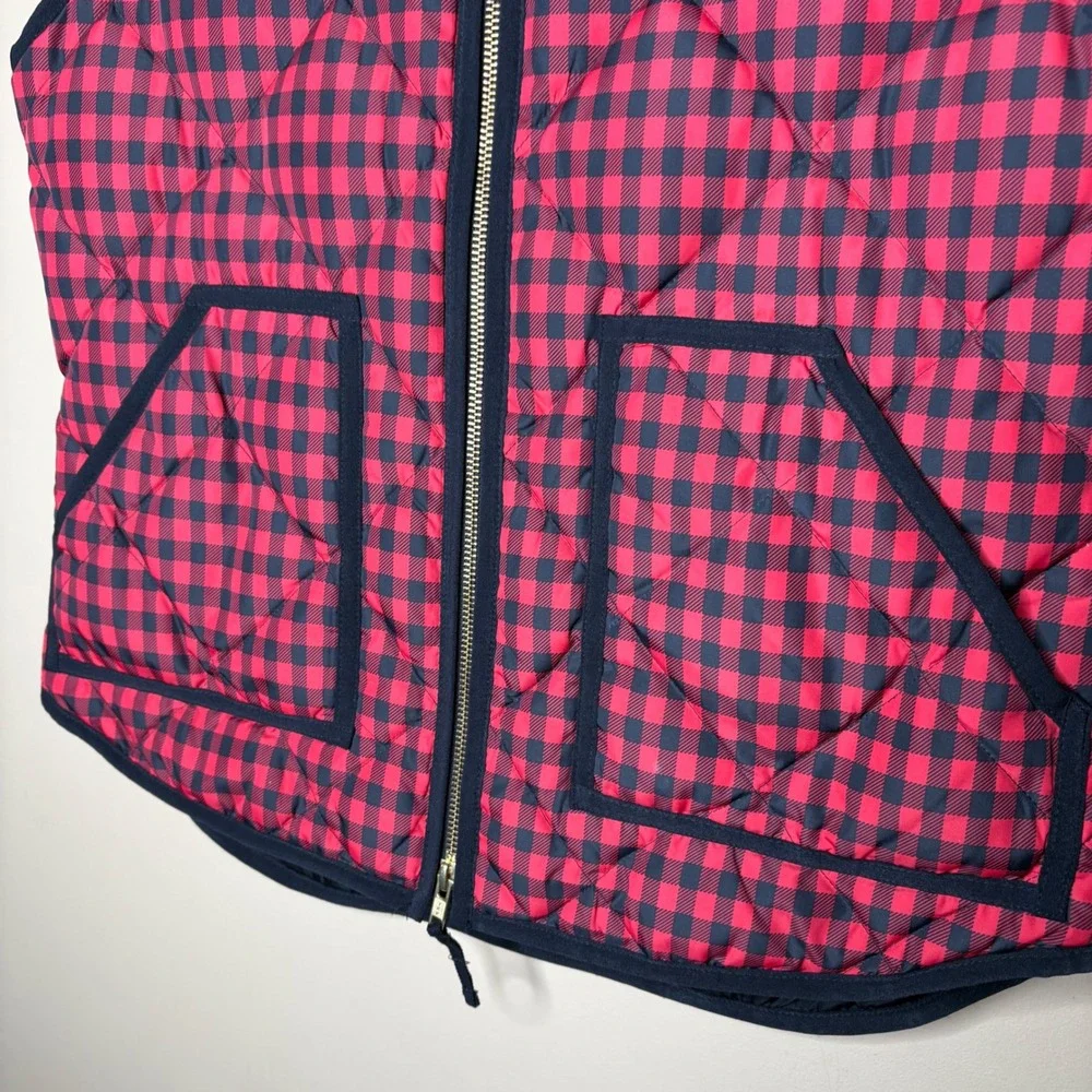 J.Crew Womens Red Navy Buffalo Check Quilted Down Excursion Vest Small 02533