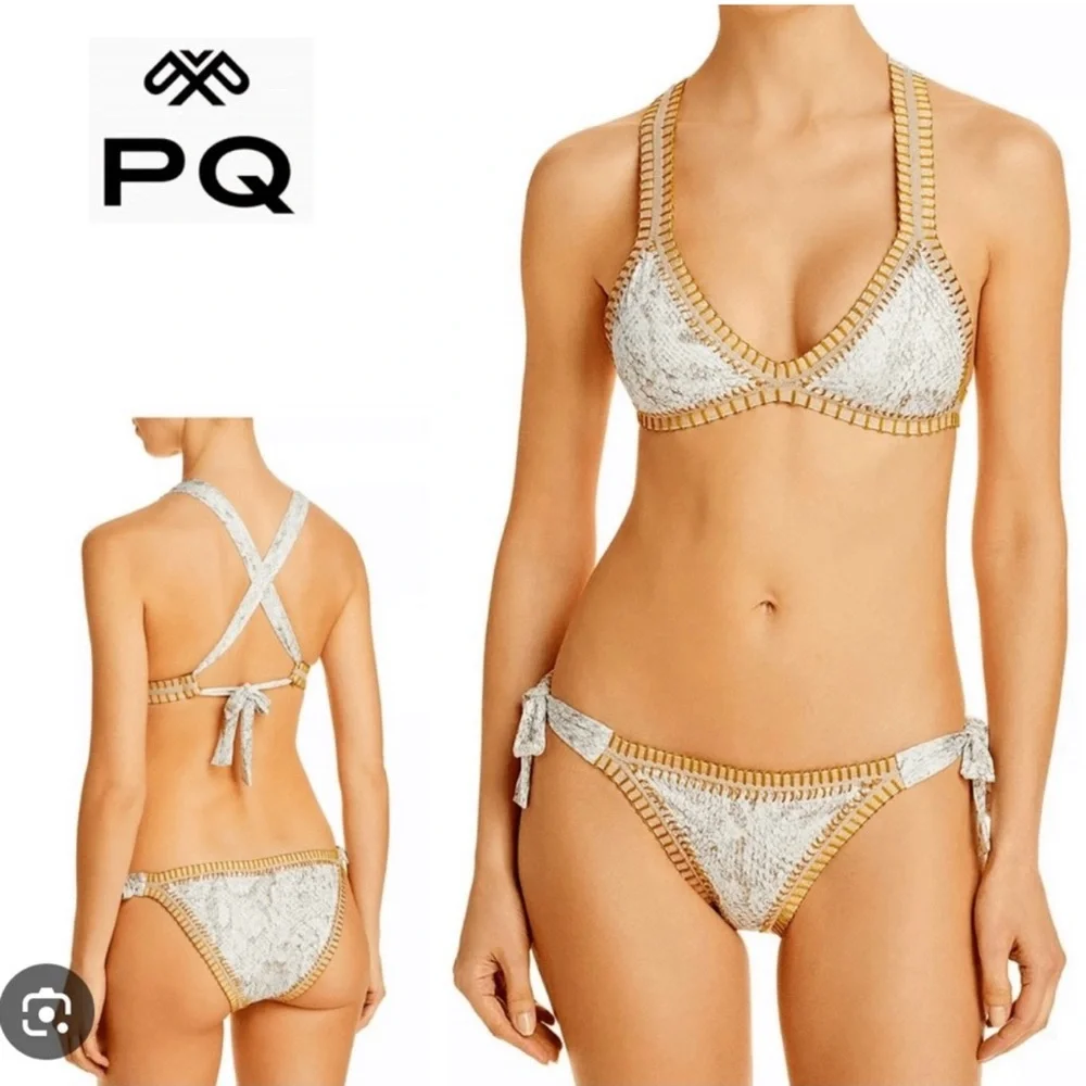 White & Tan Crochet-Trim Bikini