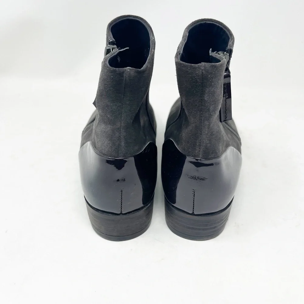 Paul Green Gray Suede Ankle Booties Patent Heel Detail Zip Closure Size 5.5