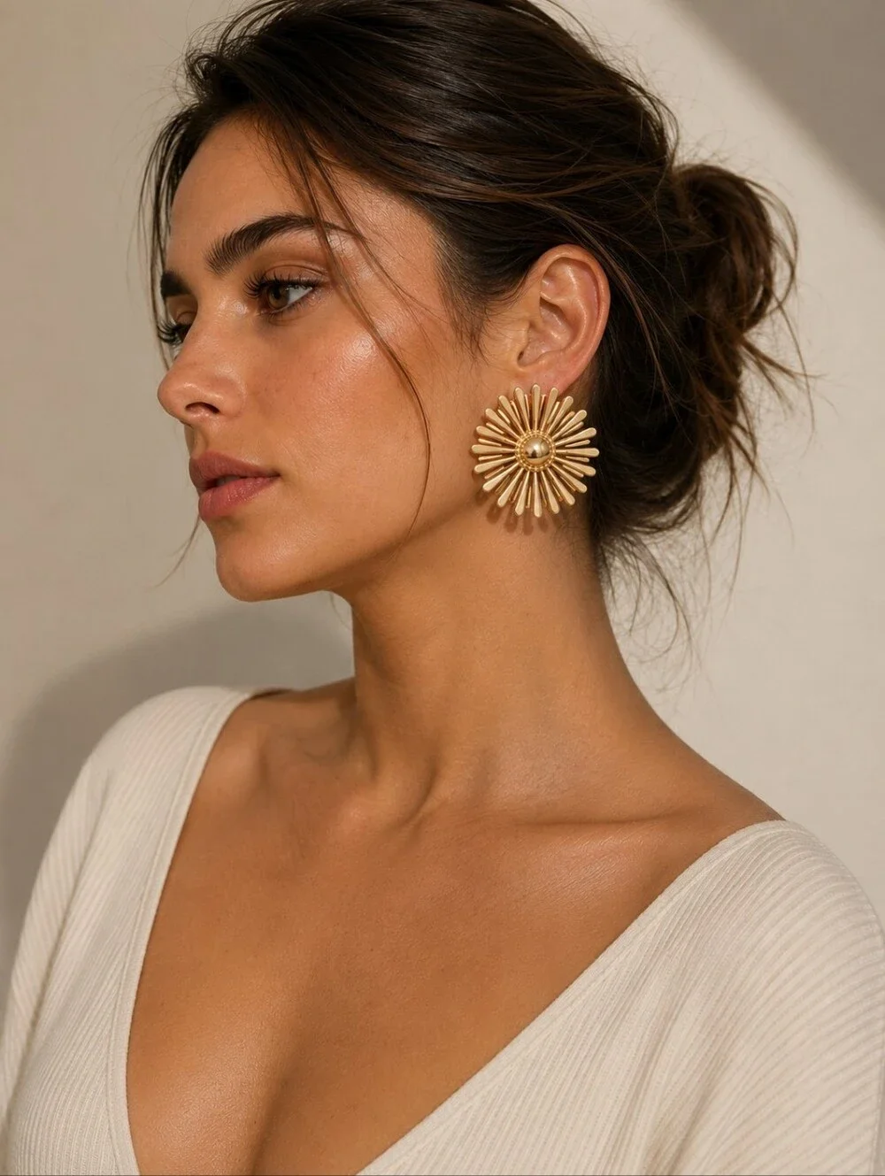 Stainless steel gold tone flower earrings
