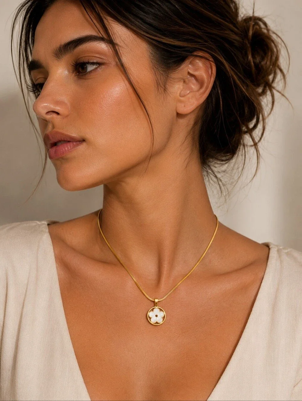 Stainless steel gold tone charm necklace new