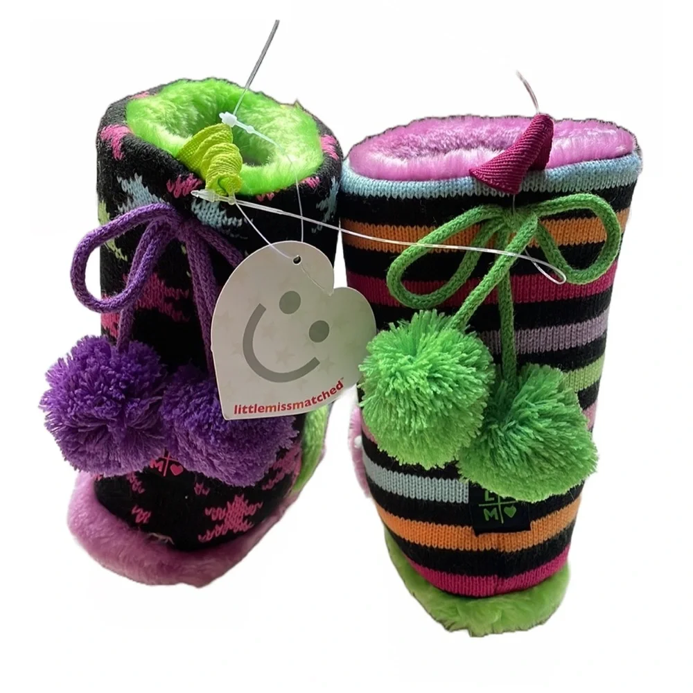 Y2K Slipper Sweater Boots - Rainbow Stripes Stars & Hearts - Little Miss…