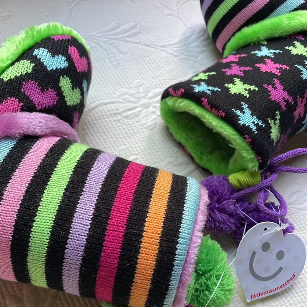 Y2K Slipper Sweater Boots - Rainbow Stripes Stars & Hearts - Little Miss…
