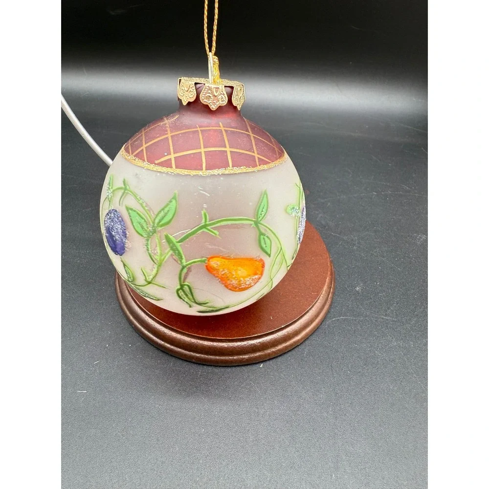 Hand Painted Glass Ornament Fruit Motif‎ Round Frosted with Gilded Red Top