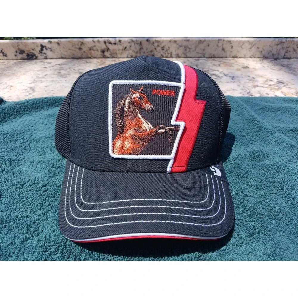 NWT GORIN BROS. Horse Power HP The Farm Trucker Hat Cap One Size‎ Black Red NEW
