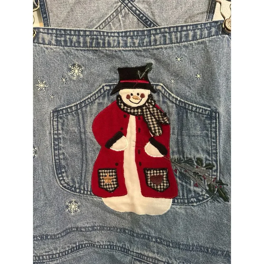 Vtg. C.J. Banks 24W Denim Overalls Women Embroidered Bear Cottagecore Blue Jean