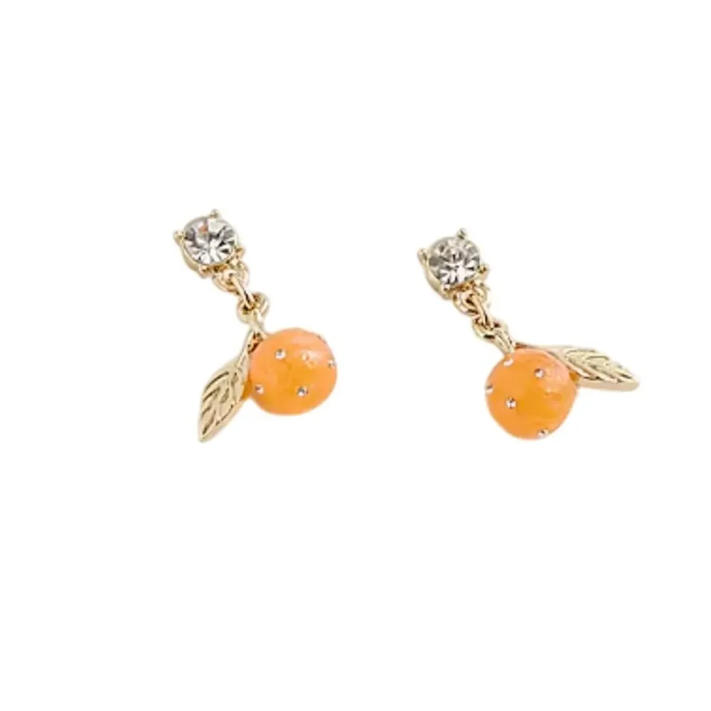 NWT J. Crew Orange & Gold Rhinestone Drop Earrings