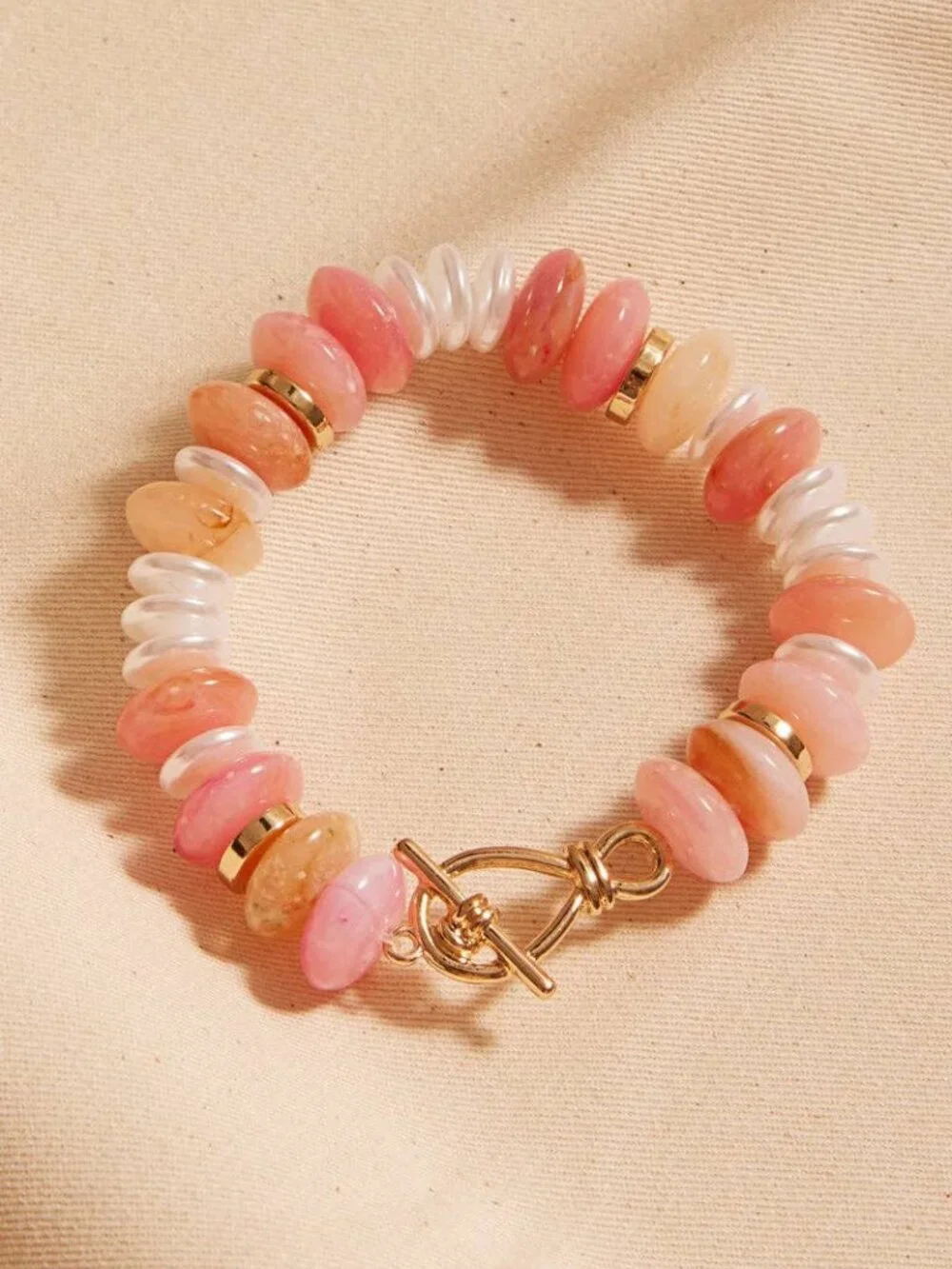 Oval Disk Resin Beads Ombre Mixed Stretch Bracelet with Toggle Clasp NEW