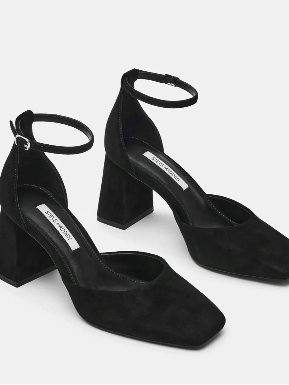 Must Go‼️ NWT Steve Madden Black Suede Square-Toe Ankle-Strap Block Heel.
