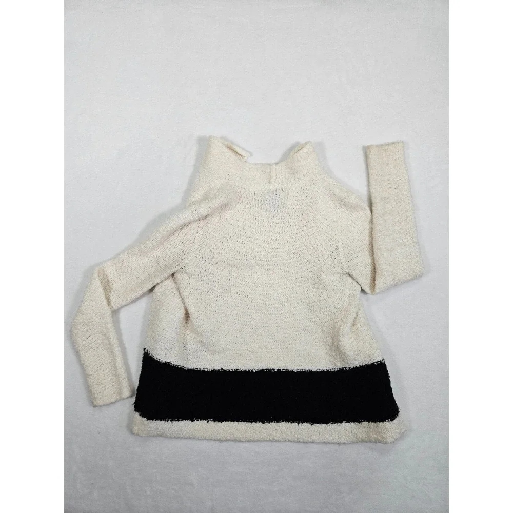 LRL Ralph Lauren Cardigan Women's Small White Black Wool Blend Knit Open‎ Casual