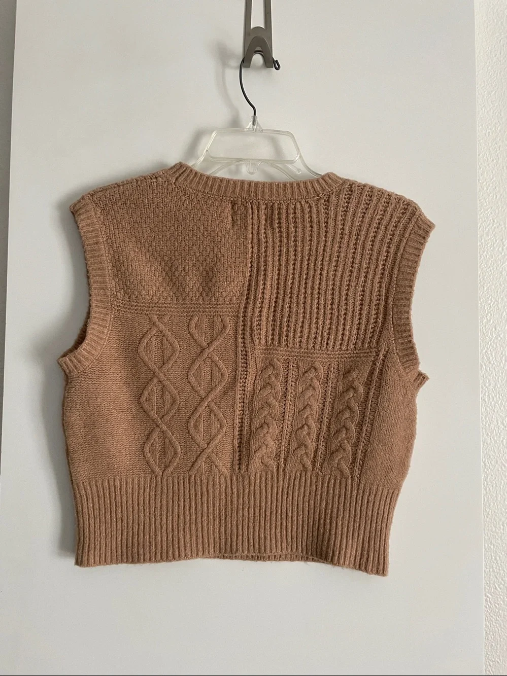 Pink Rose Camel Tan Knit Crew Neck Sweater Vest Tank Top NWT