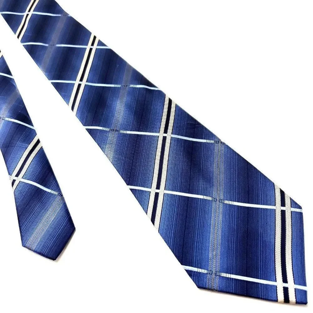 Van Heusen Blue Silk Tie Woven Gingham Plaid Stain Resistant‎