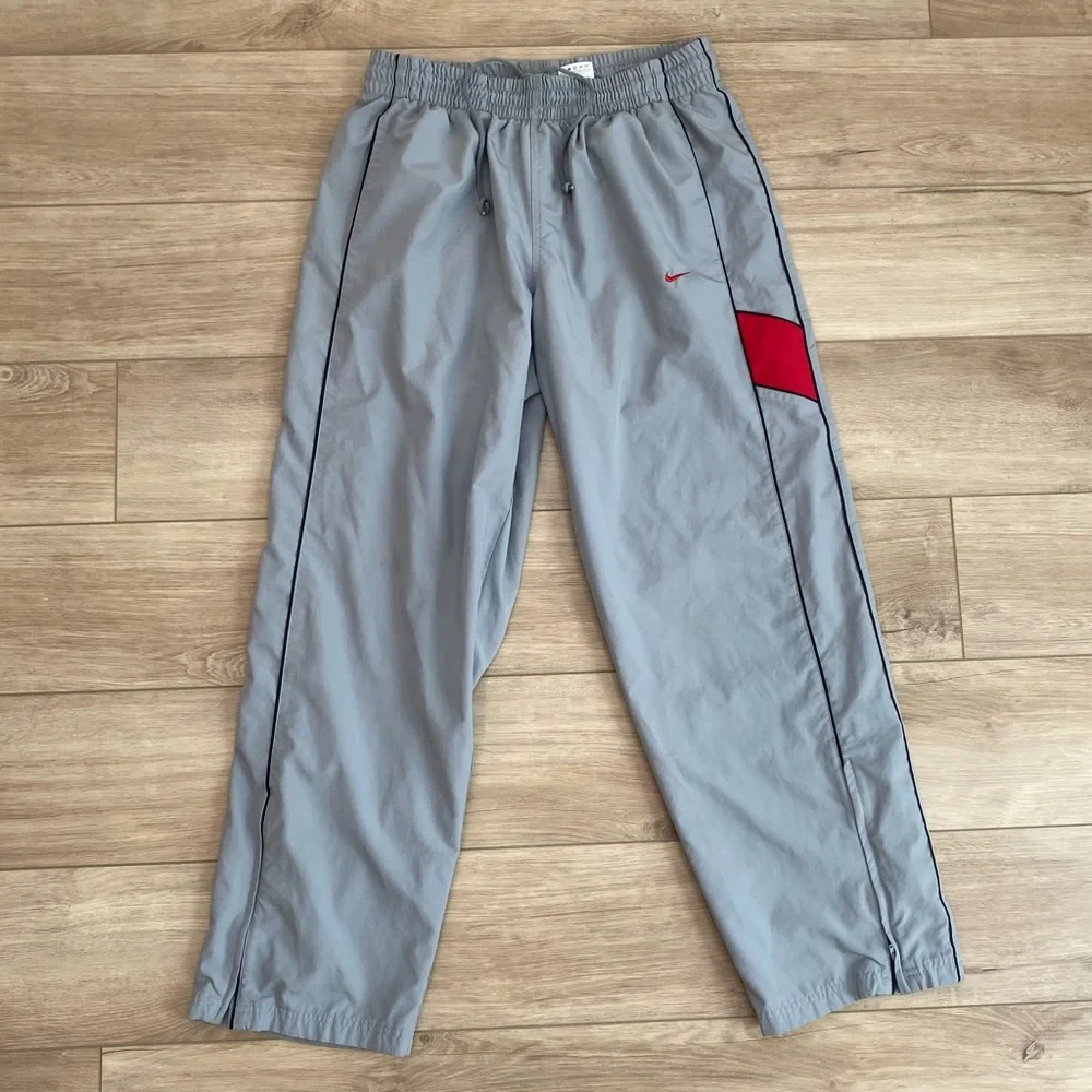 Vintage‎ Y2K Men’s Nike Lined Light Gray And Red Baggy Track Pants 2000’s VTG