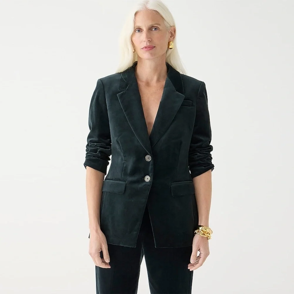 J. Crew - Tall Nipped-in Blazer in Stretch Velvet - Black / Green