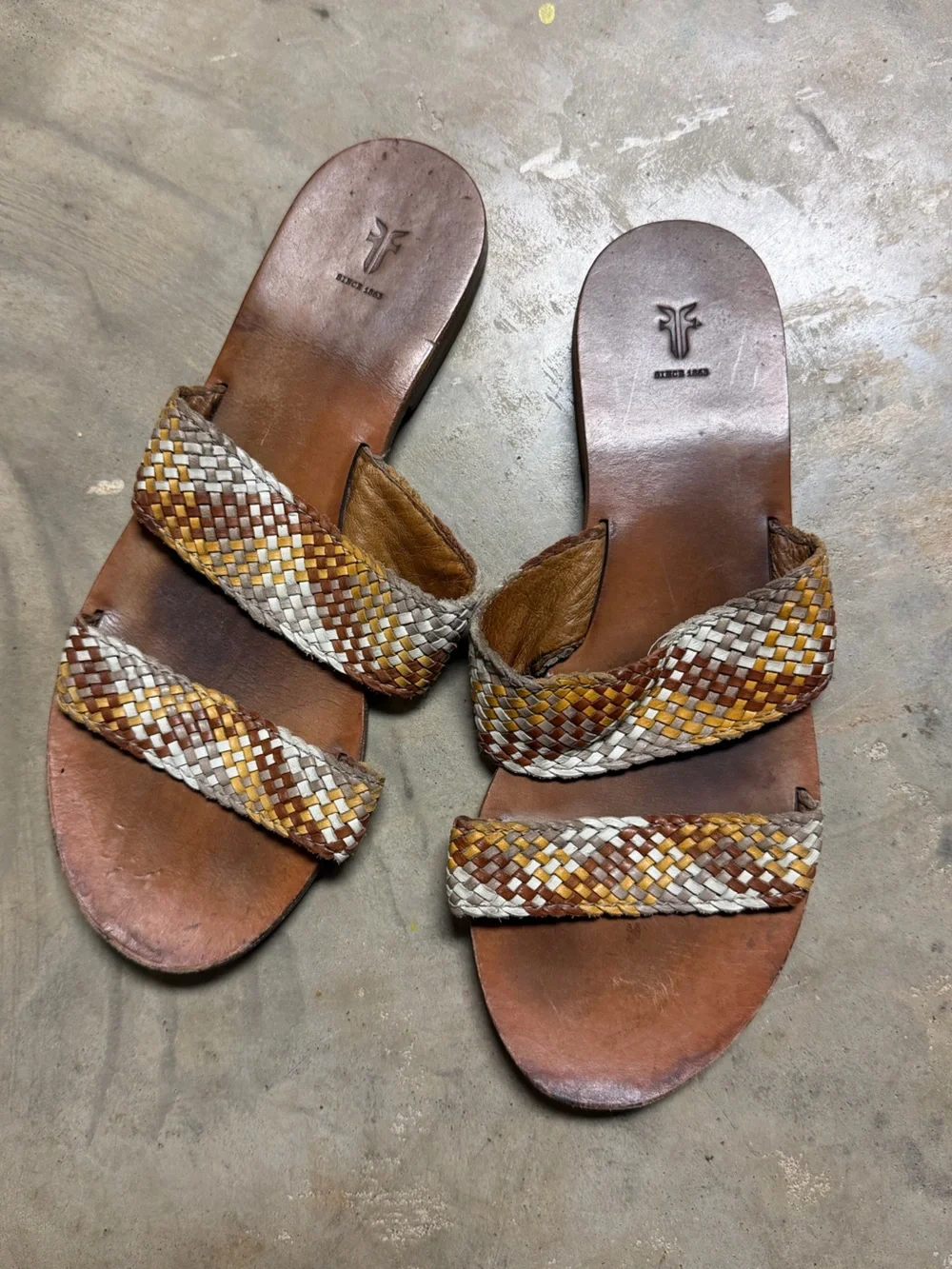 Frye Multicolor Woven Leather Slide Sandals