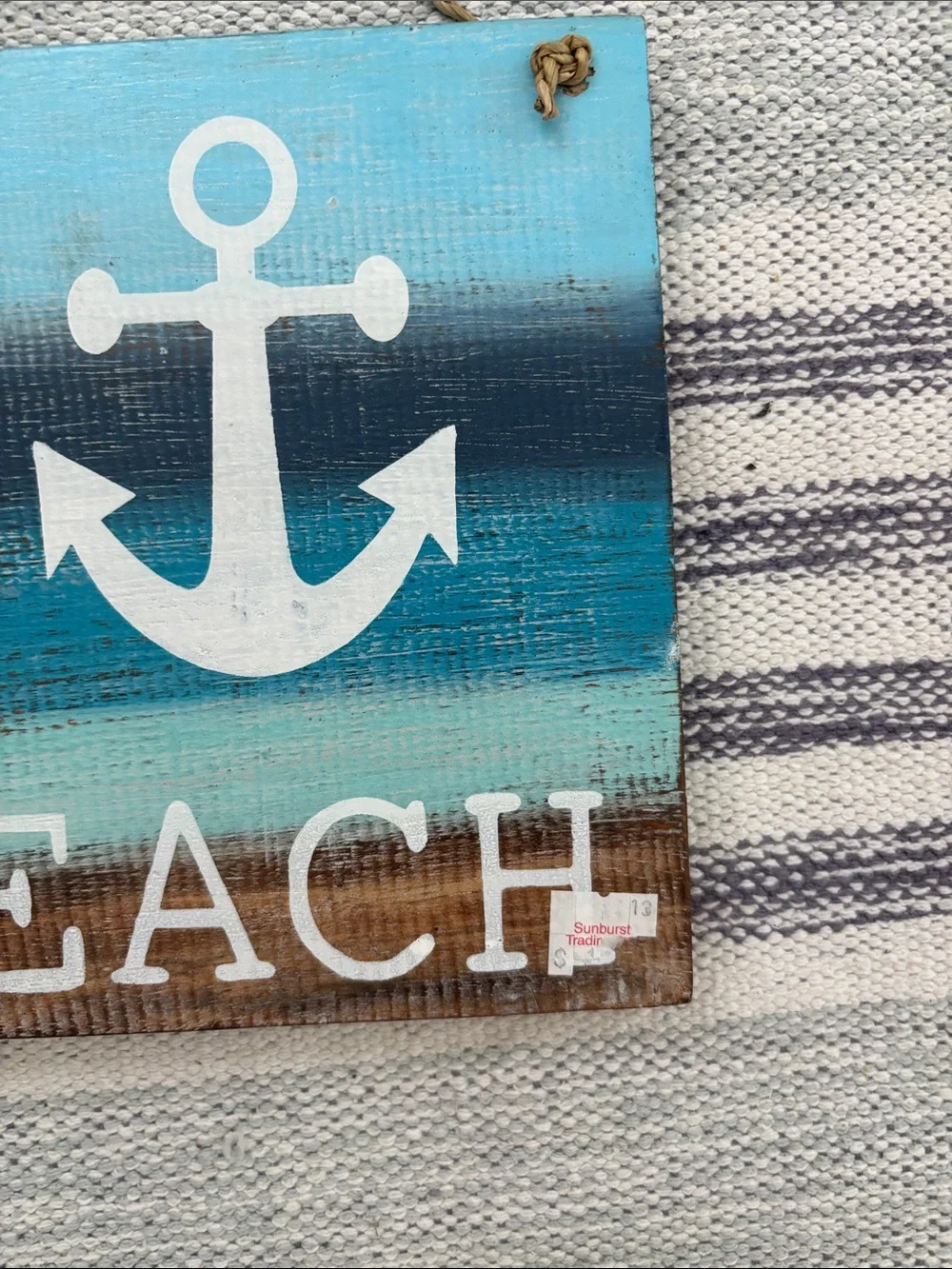Coastal 'At The Beach' Anchor Wood Sign - Aqua & Turquoise Measurement 15.5 x8