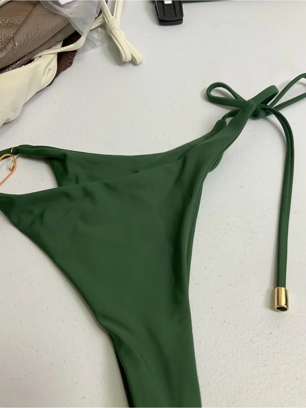 Italian Adjustable Side-Tie Bikini Bottom - Olive Green