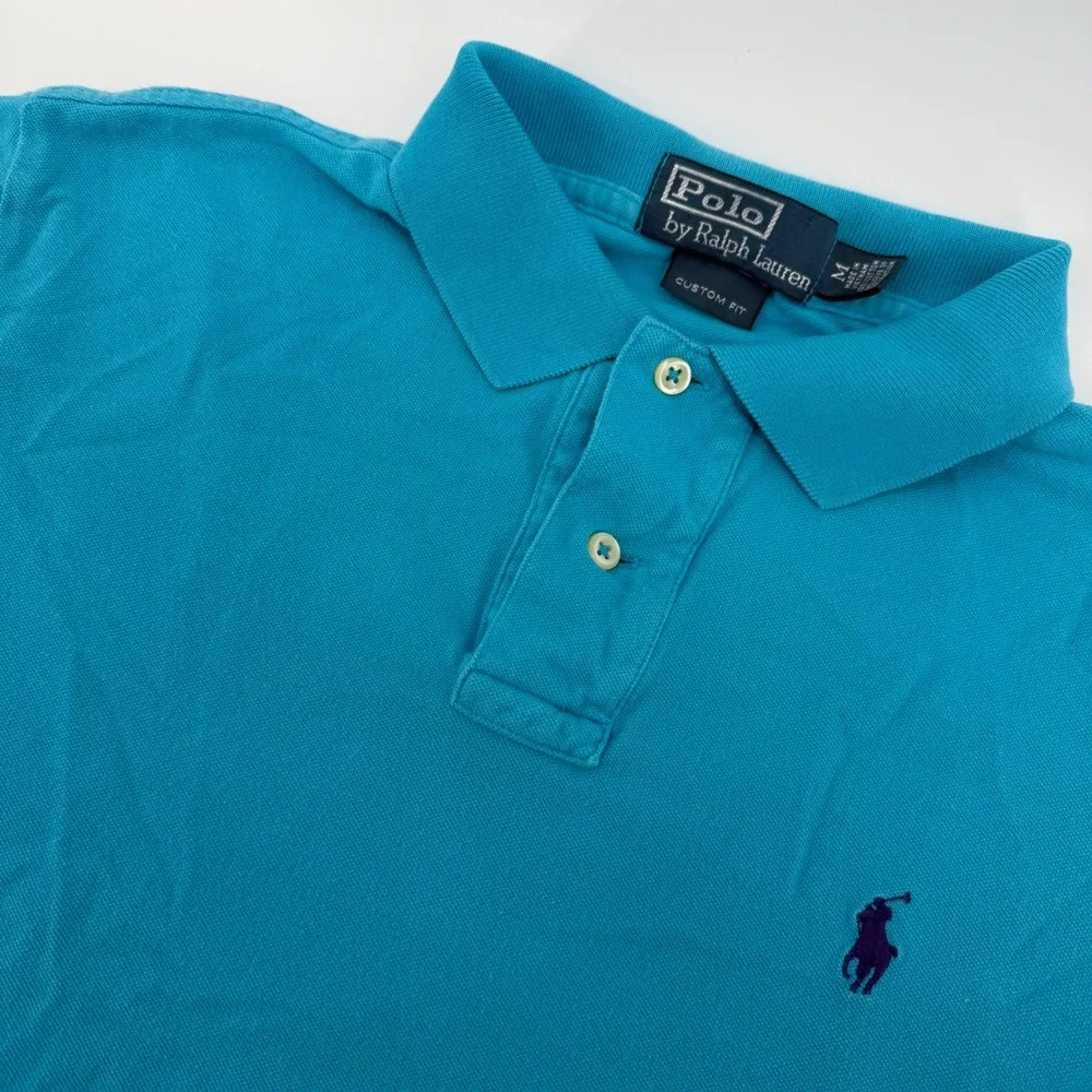 Polo Ralph Lauren Polo Shirt Mens M Turquoise Blue Custom‎ Fit Short Sleeve Pony