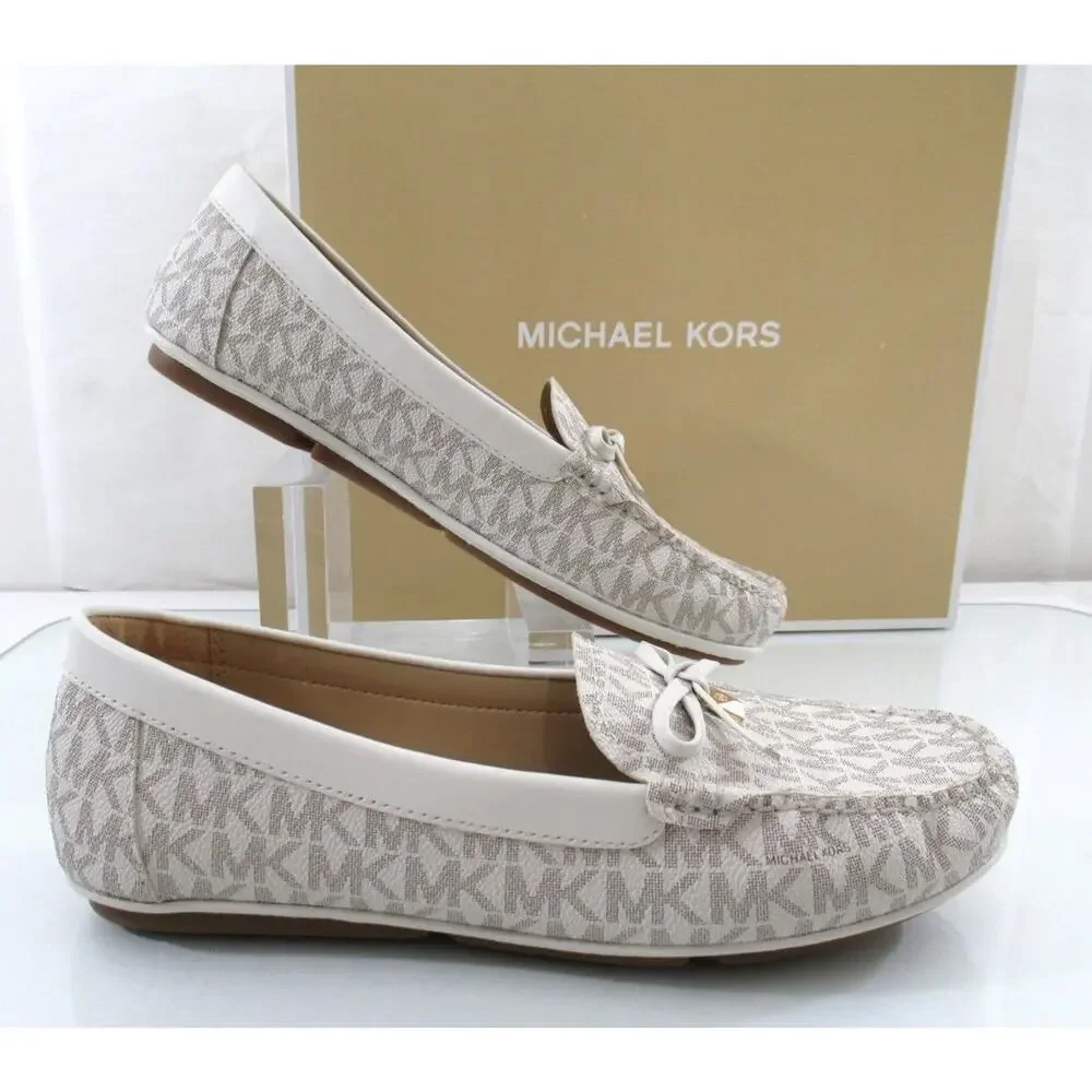Michael Kors Juliette Moccasin Driver Flat Shoes MK Signature Vanilla Size 7.5