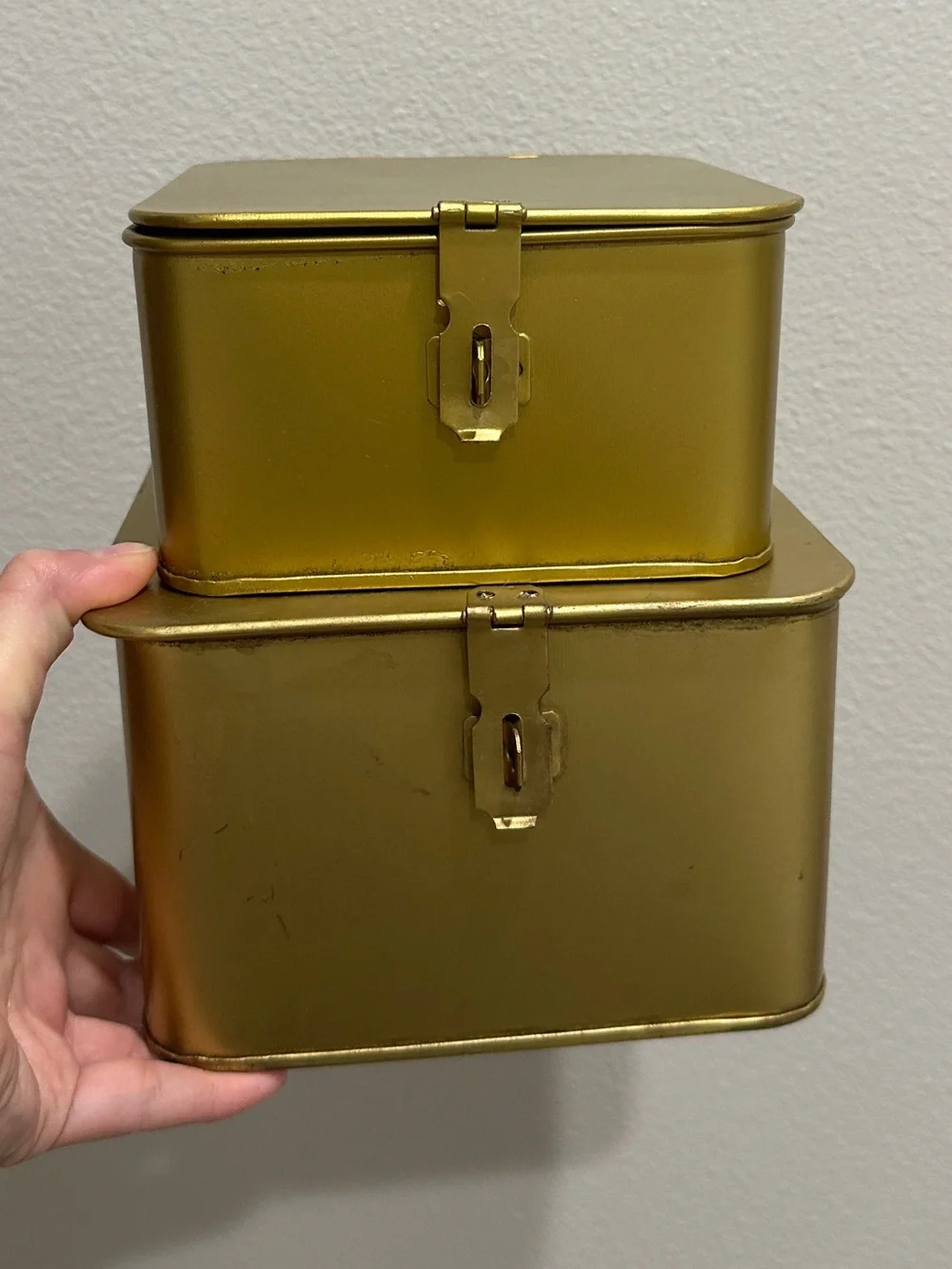 Gold Metal Storage Tins - Set of 2