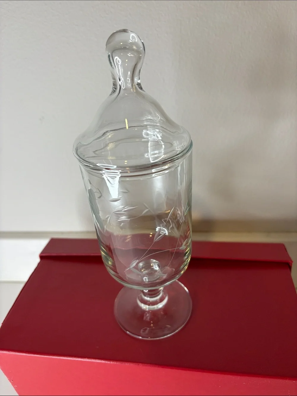 Princess House Heritage Collection Etched Glass Apothecary Jar with Lid Clear