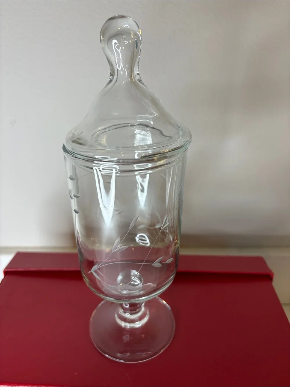 Princess House Heritage Collection Etched Glass Apothecary Jar with Lid Clear
