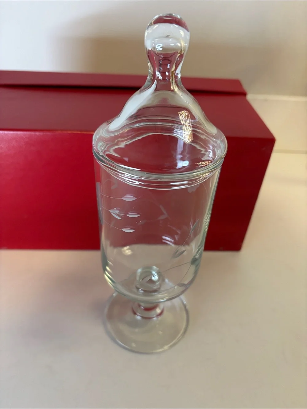 Princess House Heritage Collection Etched Glass Apothecary Jar with Lid Clear