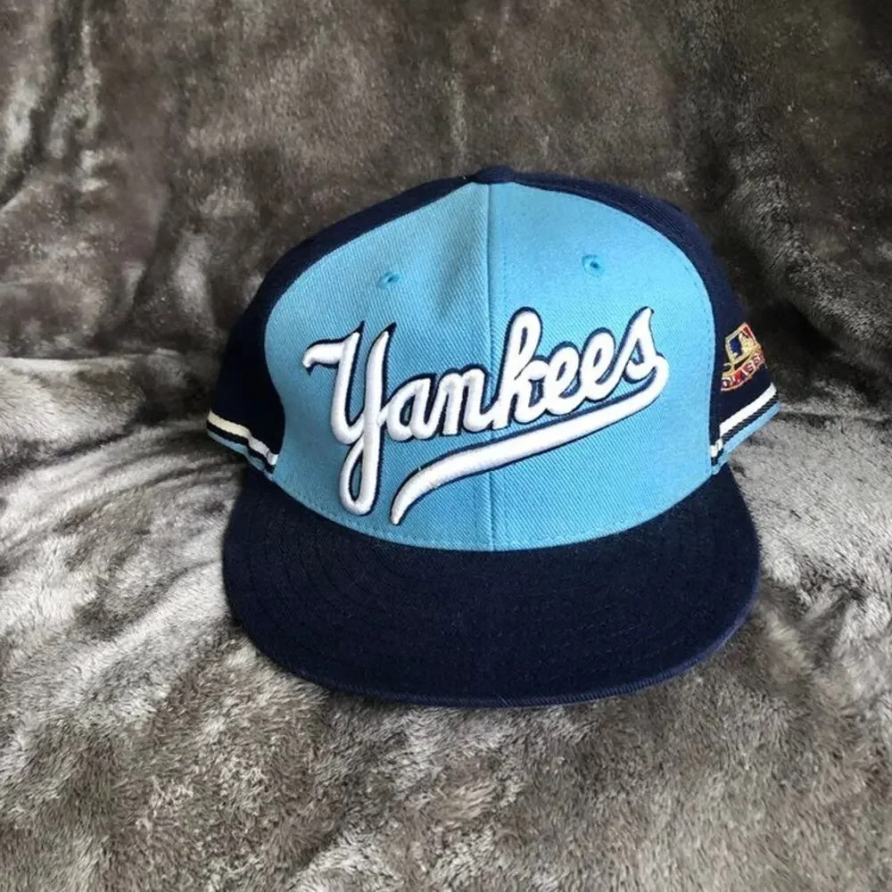 New York Yankees Hat Embroidered Fitted 7 5/8 Cooperstown Navy Baby Blue READ
