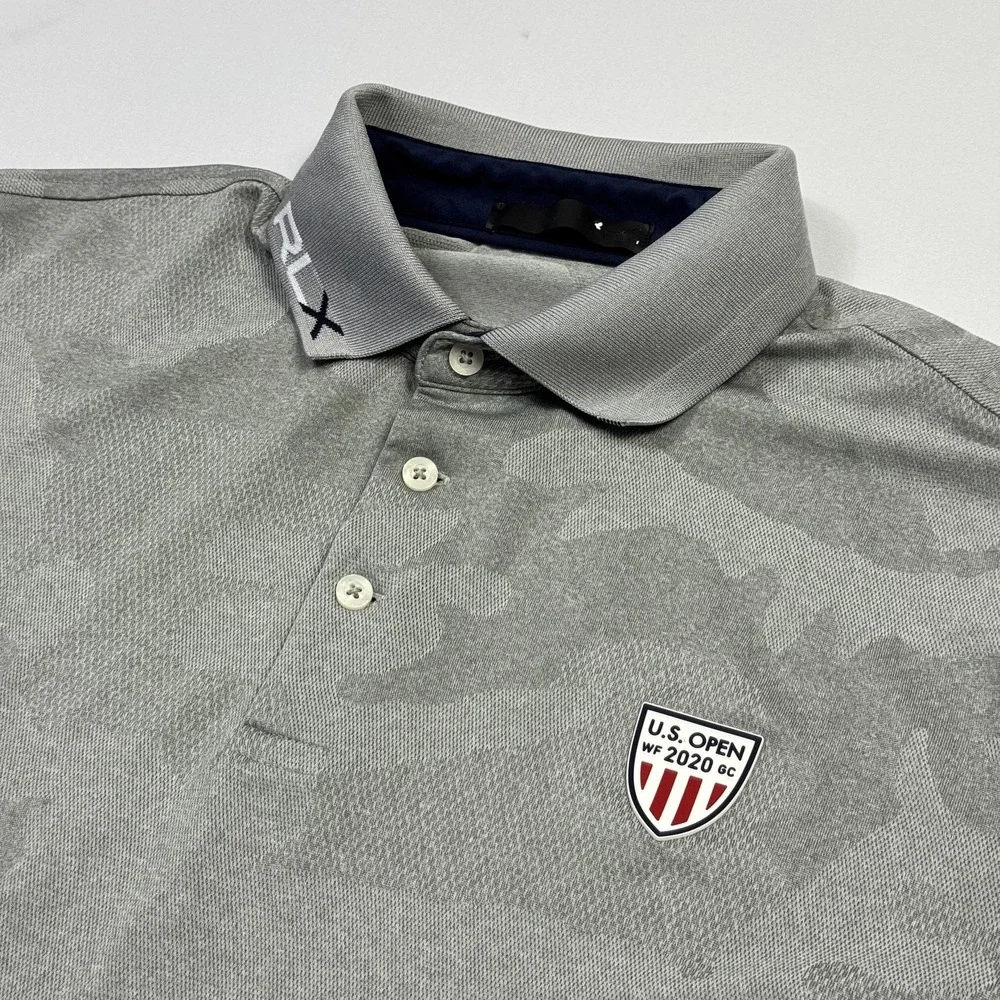 RLX Ralph Lauren Polo Shirt Mens Medium Gray‎ Camo US Open 2020 Golf Performance