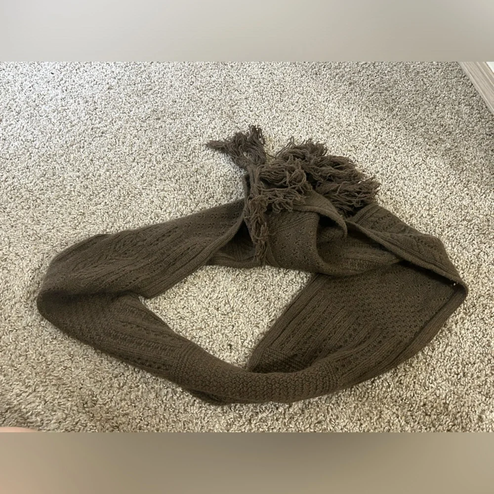 Lauren Ralph Lauren Lambs Wool Rabbit Hair Fringe Boho Scarf Knit Tassel Brown