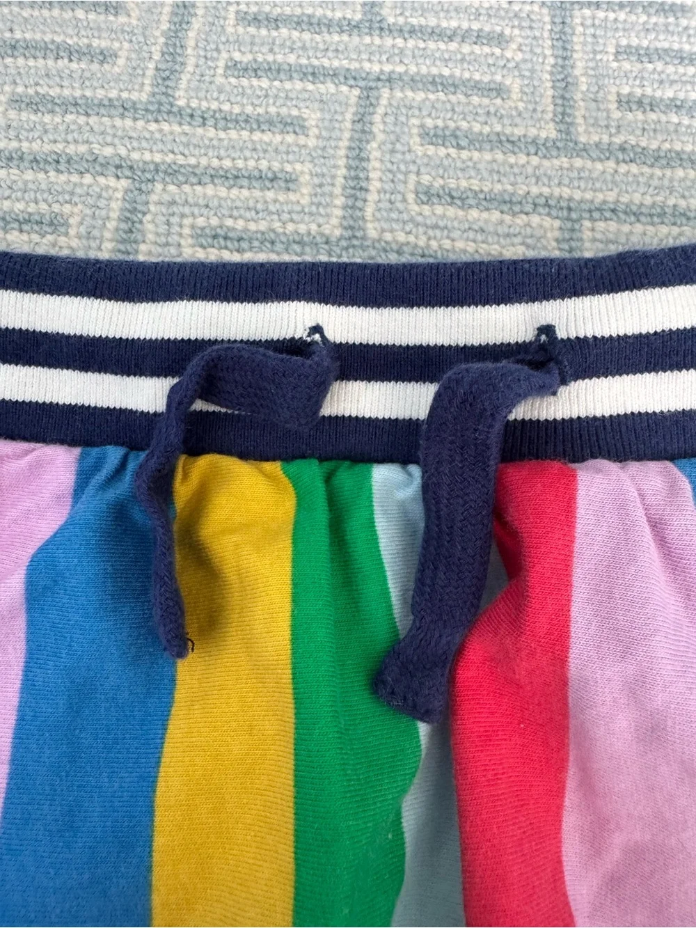 Mini Boden Girls' Rainbow Striped Skirt with Navy Drawstring Waistband