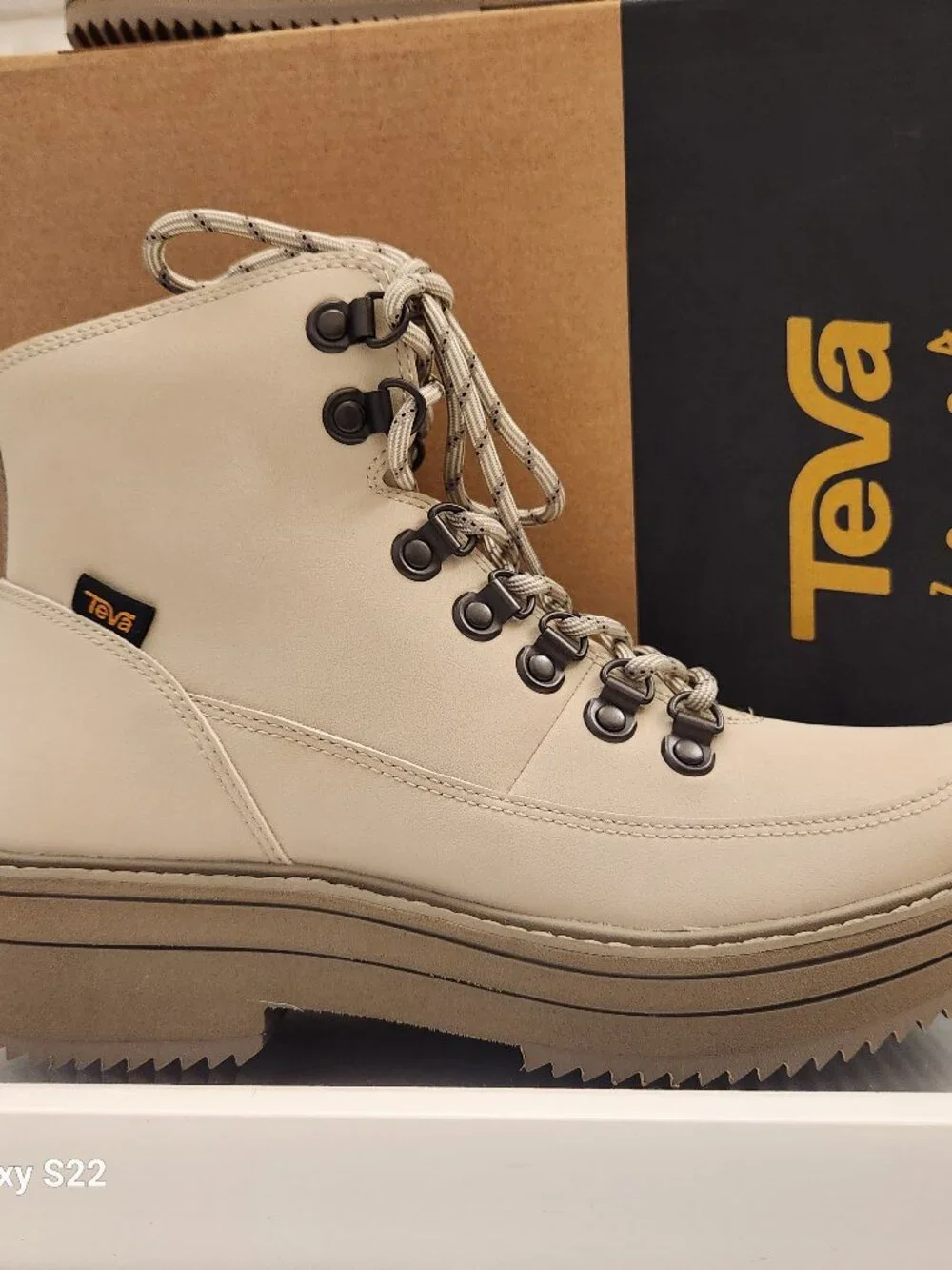 Teva Light Beige Platform Lace-Up Ankle Booties