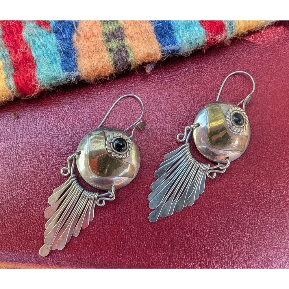 Vintage Mixed Metal Onyx Earrings