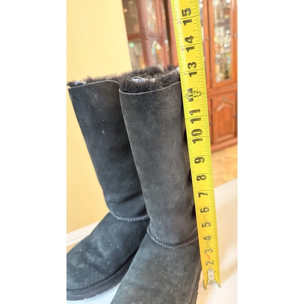 UGG Bailey Button Triplet Tall Boots Black Sheepskin Suede Womens Size 7