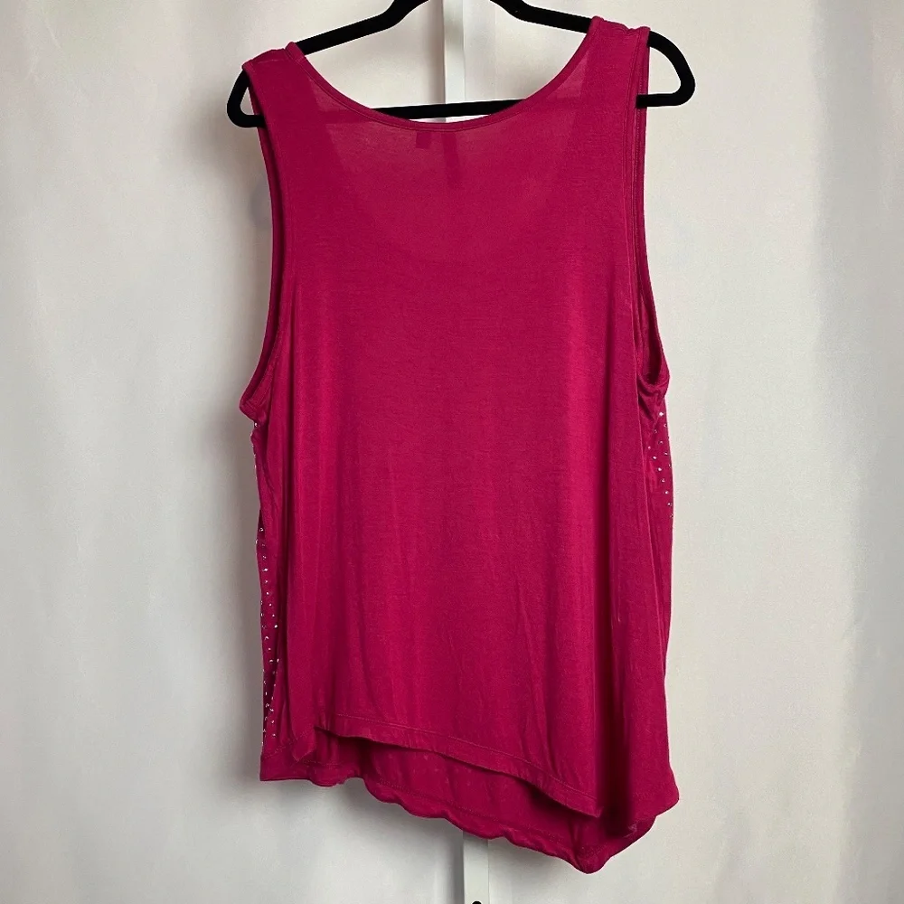 Tattoo Me Womenʻs Plus Size Pink Silver Studded Tank with Asymmetric Hem 1X