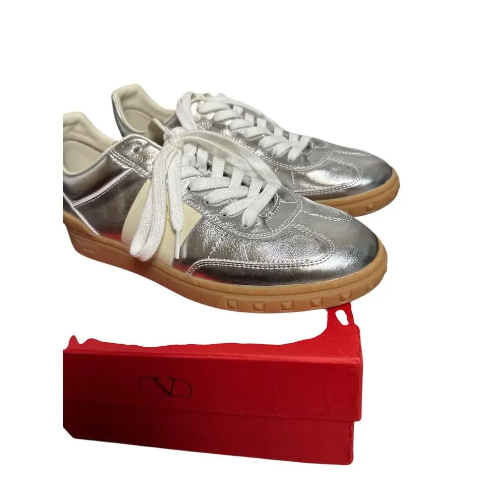 Valentino Garavani Upvillage Metallic Silver Low Top Sneakers 10.5