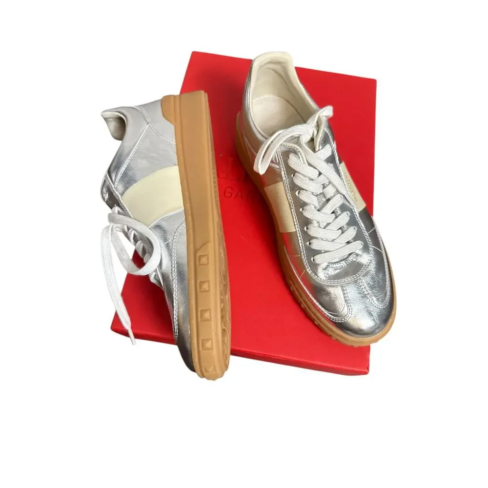 Valentino Garavani Upvillage Metallic Silver Low Top Sneakers 10.5