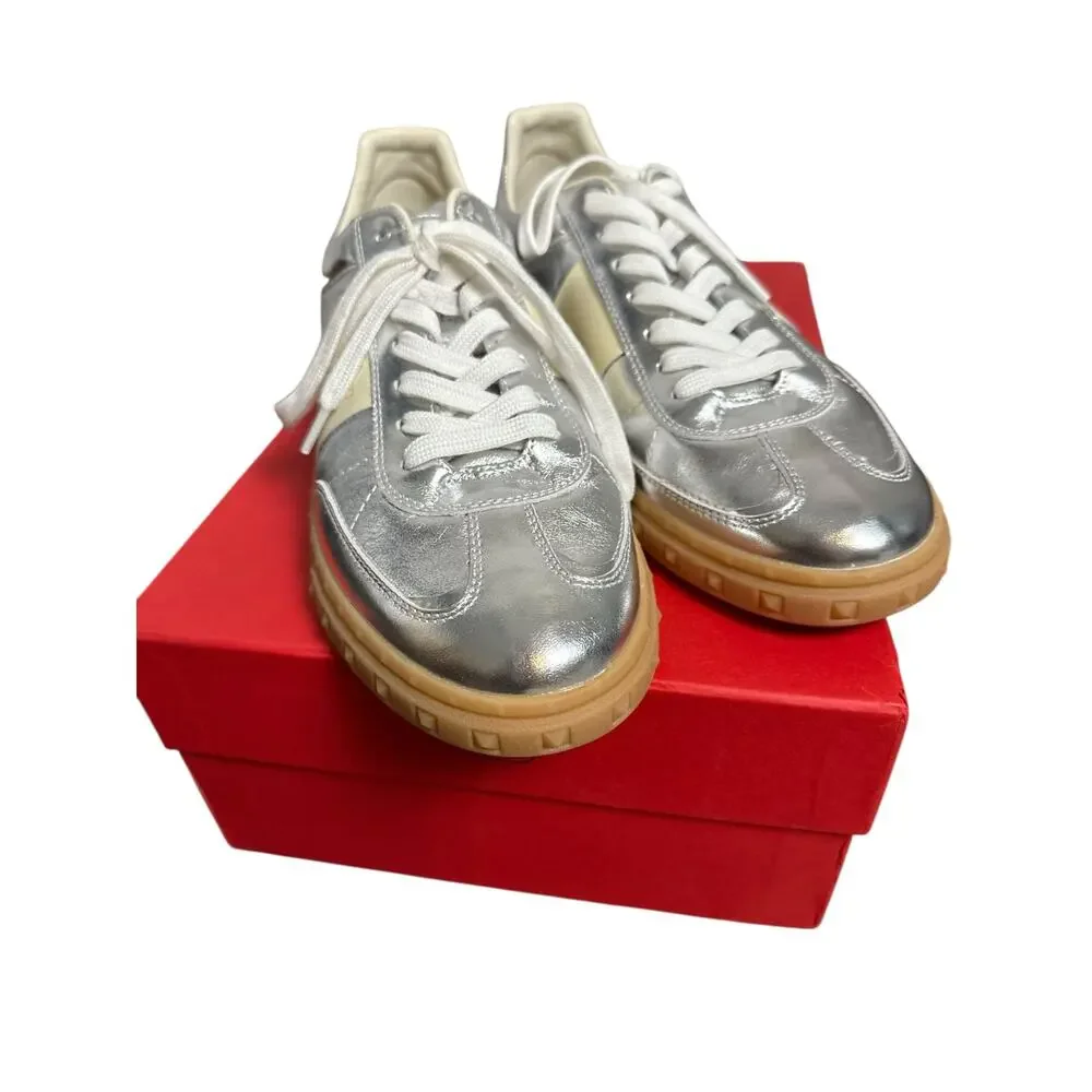 Valentino Garavani Upvillage Metallic Silver Low Top Sneakers 10.5
