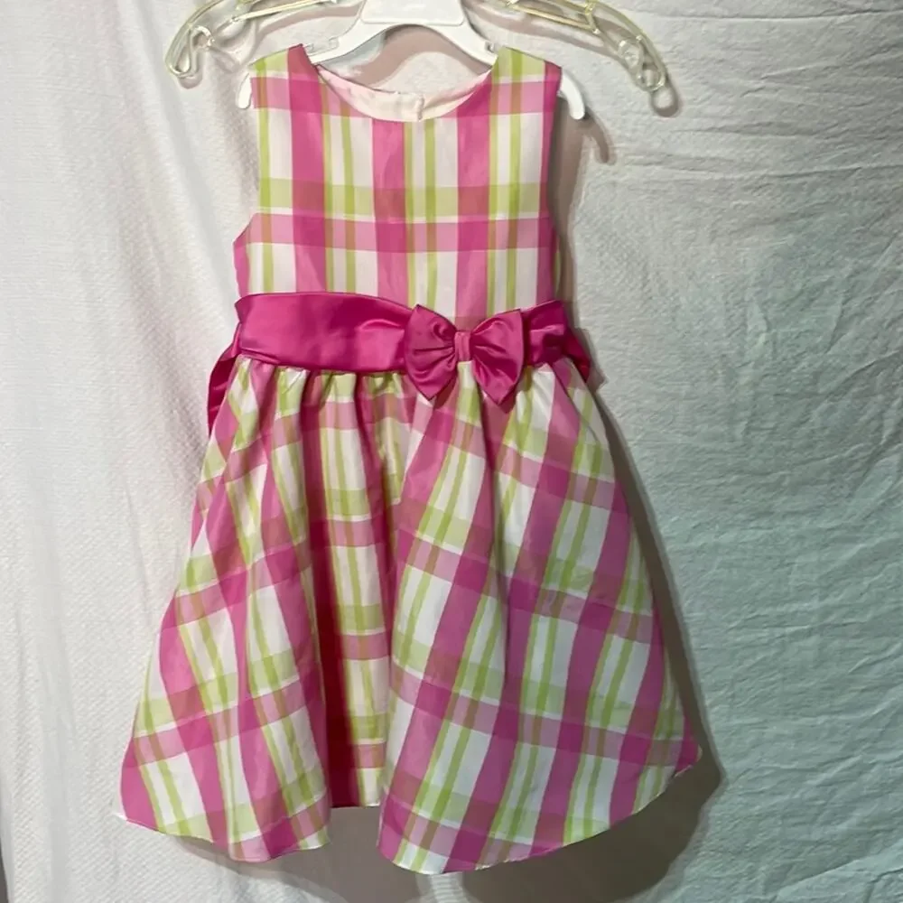 Rare Editions 6 pink green plaid taffeta dress crinoline fluffy lining guc