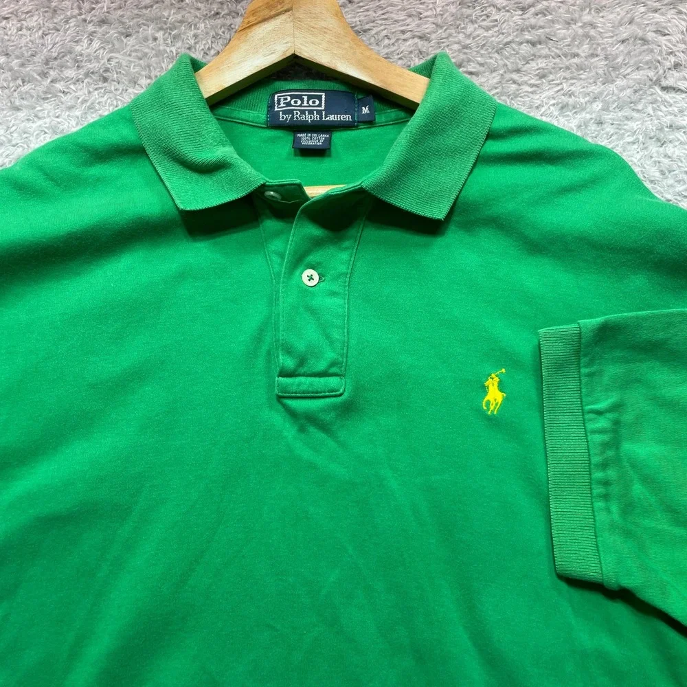 Polo Ralph Lauren Mens Green Short Sleeve Pique Polo Shirt Yellow Pony Size M