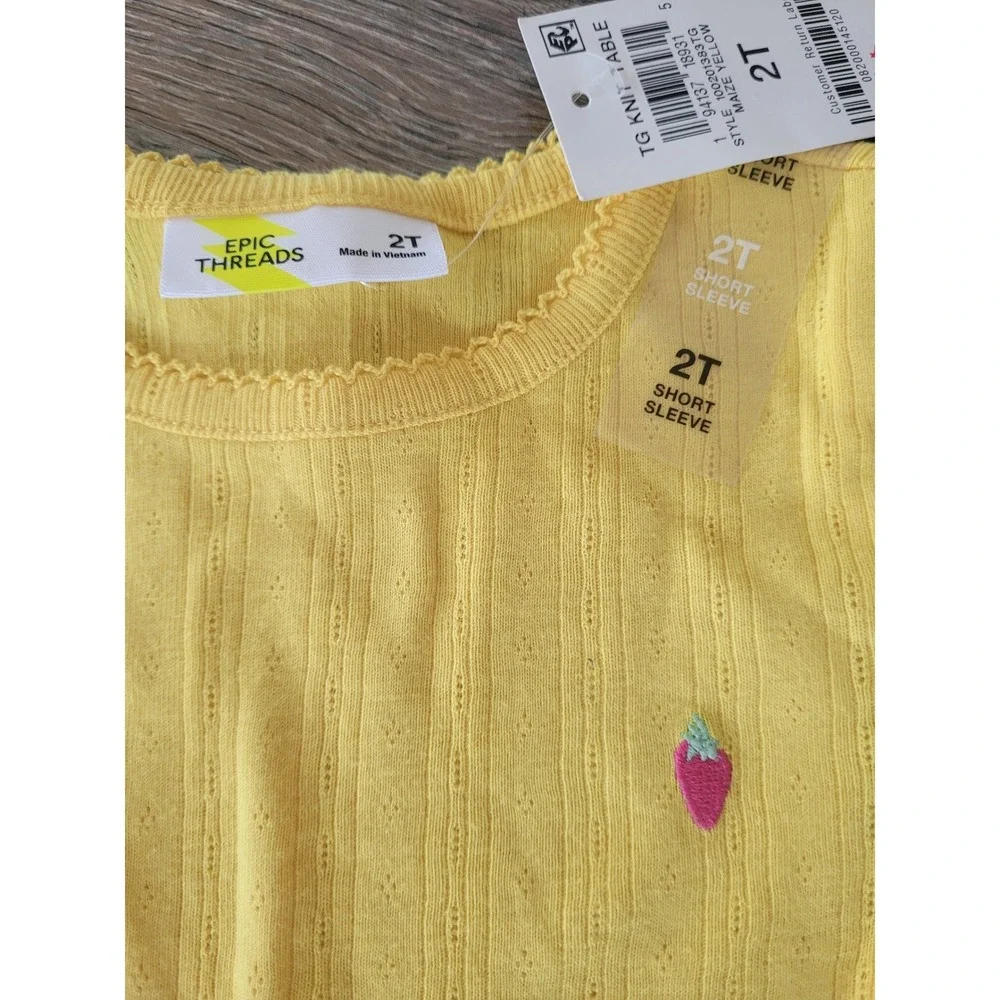 Epic Threads Girls 2T Maize Yellow Pointelle Strawberry Short Sleeve Top NEW #8