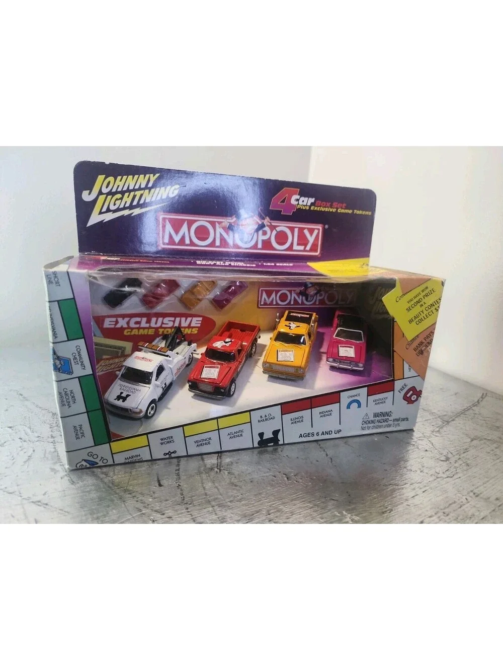 VTG 2002 Monopoly Johnny Lightning 4 Car Box Set W/ Tokens 1:64 Hasbro