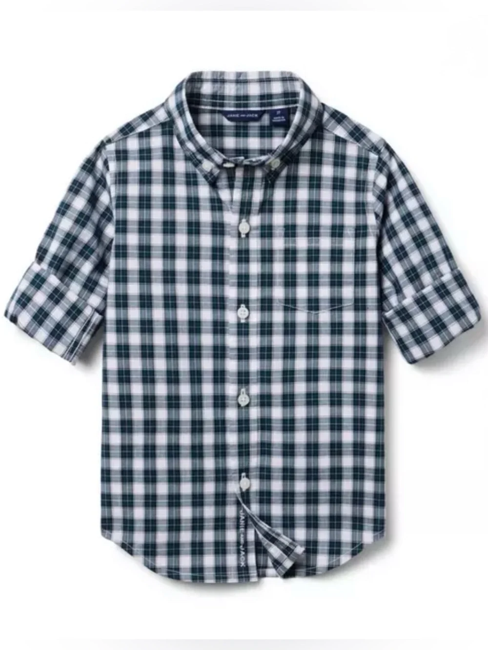 JANIE AND JACK The Tartan Poplin Shirt in Enchanted Forest Tartan