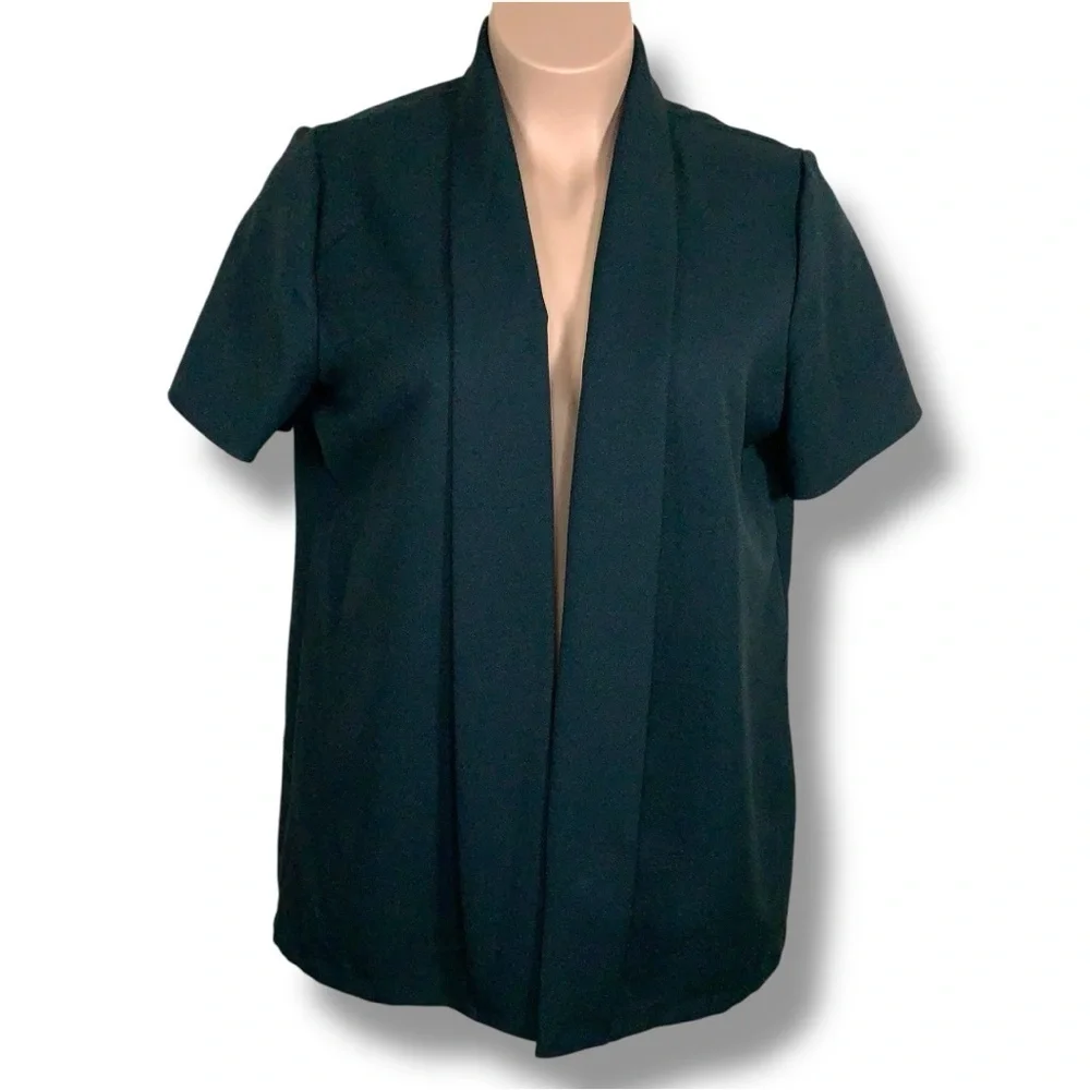 Vintage Petite 18 Jason Cody Deep Green Short Sleeve Shrug Blazer Top Open Front