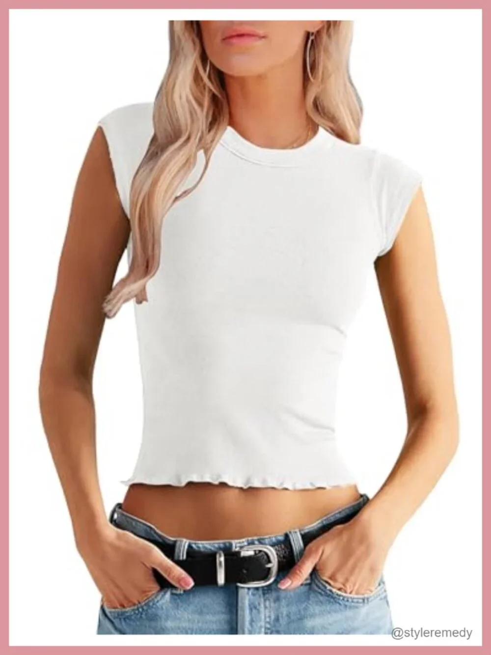 Cap Sleeve Ribbed Crop Tops Round Neck Basic Tees Short Sleeve Summer Cropped